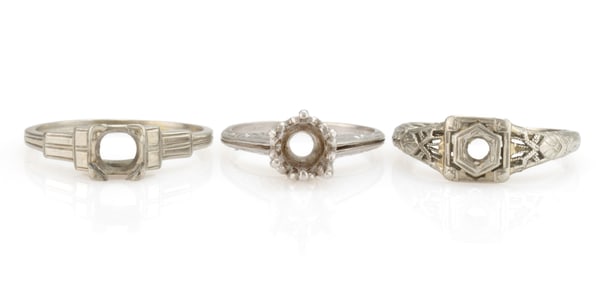 VINTAGE 14K AND 18K WHITE GOLD LADY'S RINGS, LOT OF THREE