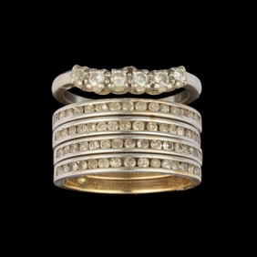 VINTAGE 10K AND 14K GOLD AND DIAMOND LADY'S RINGS, LOT OF TWO