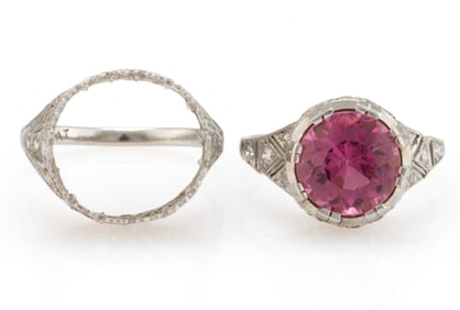 VINTAGE PLATINUM AND DIAMOND LADY'S RINGS, LOT OF TWO