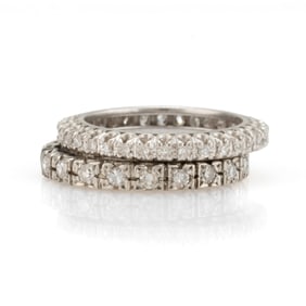 VINTAGE PLATINUM AND DIAMOND ETERNITY BANDS, LOT OF TWO