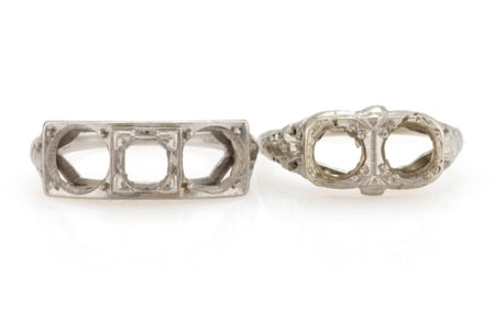 ANTIQUE / VINTAGE PLATINUM AND 18K WHITE GOLD LADY'S RINGS, LOT OF TWO