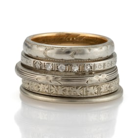 ANTIQUE / VINTAGE 18K WHITE GOLD BANDS, LOT OF FIVE
