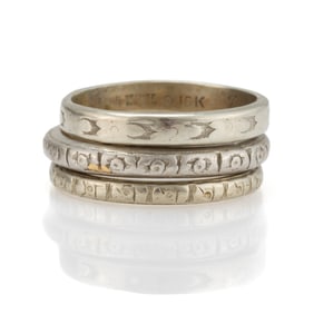 ANTIQUE AND VINTAGE 18K WHITE GOLD BANDS, LOT OF THREE