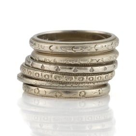 ANTIQUE / VINTAGE 18K WHITE GOLD BANDS, LOT OF SIX