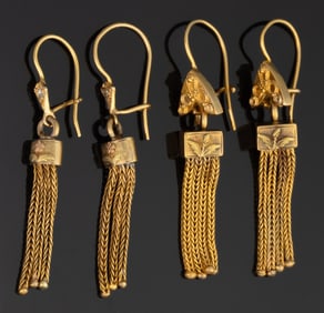 ANTIQUE / VINTAGE 14K YELLOW GOLD TASSEL DROP EARRINGS, TWO PAIRS
