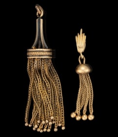 ANTIQUE / VINTAGE 14K YELLOW GOLD TASSEL PENDANTS / FOBS, LOT OF TWO