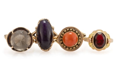 ANTIQUE / VINTAGE 10K AND 14K GOLD AND STONE / OTHER LADY'S RINGS, LOT OF FOUR