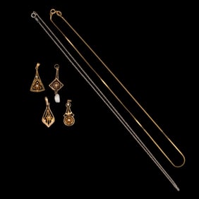 ANTIQUE / VINTAGE 10K AND 14K GOLD PENDANTS AND NECKLACE CHAINS, LOT OF SIX