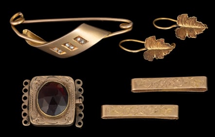 ANTIQUE / VINTAGE 10K AND 14K YELLOW GOLD AND OTHER JEWELRY, LOT OF SIX PIECES