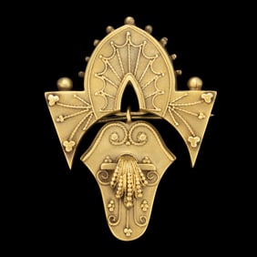 VICTORIAN / ANTIQUE ETRUSCAN REVIVAL 14K YELLOW GOLD BROOCH