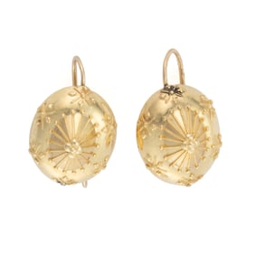 VICTORIAN / ANTIQUE ETRUSCAN REVIVAL 14K YELLOW GOLD EARRINGS, PAIR