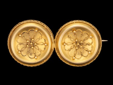 VICTORIAN / ANTIQUE ETRUSCAN REVIVAL 14K-18K YELLOW GOLD BROOCH