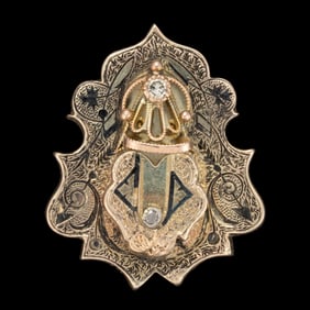 VICTORIAN / ANTIQUE 14K YELLOW AND ROSE GOLD, DIAMOND, AND ENAMEL SLIDE / LARGE SLIDE CHARM