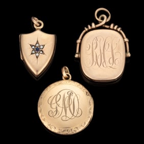 VICTORIAN / ANTIQUE 10K GOLD LOCKETS, LOT OF THREE
