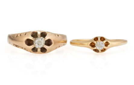 VICTORIAN / ANTIQUE 14K YELLOW GOLD AND DIAMOND LADY'S RINGS, LOT OF TWO