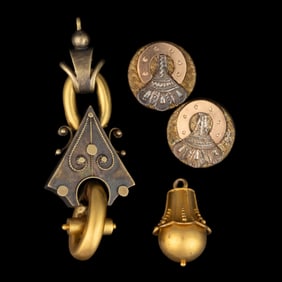 VICTORIAN / ANTIQUE 14K YELLOW GOLD AND OTHER JEWELRY, LOT OF FOUR PIECES