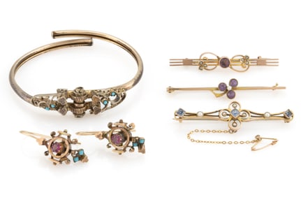 VICTORIAN / ANTIQUE 9K / 10K GOLD AND GOLD-FILLED JEWELRY, LOT OF SIX PIECES