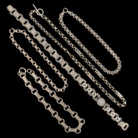 VICTORIAN / ANTIQUE SILVER / SILVER-TONED CHAINS, LOT OF FIVE
