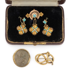 VICTORIAN / ANTIQUE GOLD-FILLED / PLATED JEWELRY, LOT OF FIVE PIECES