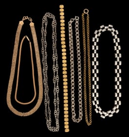 ANTIQUE / VINTAGE GOLD-FILLED AND SILVER-TONED CHAINS, LOT OF SEVEN