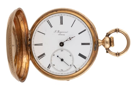 S. REYMOND, SWISS 14K YELLOW GOLD-CASED KEY-WIND POCKET WATCH