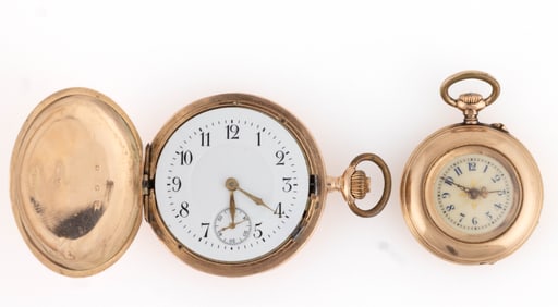 SWISS 14K ROSE GOLD-CASED LADY'S POCKET WATCHES, LOT OF TWO