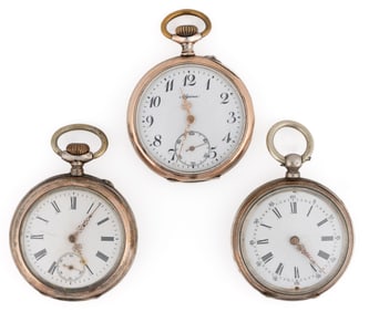 SWISS 0.800 SILVER-CASED POCKET WATCHES, LOT OF THREE