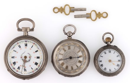 BRITISH / BRITISH IMPORT STERLING-CASED AND FRENCH 0.800 SILVER-CASED POCKET WATCHES, LOT OF THREE