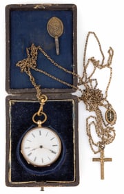 ANTIQUE 14K YELLOW GOLD-CASED 8-JEWEL KEY-WIND LADY'S POCKET WATCH