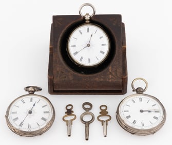 ANTIQUE SILVER-CASED KEY-WIND POCKET WATCHES, LOT OF THREE