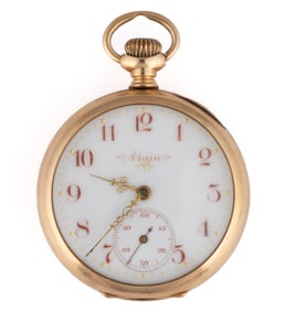 ELGIN 14K YELLOW GOLD-CASED 7-JEWEL MODEL 3 FANCY DIAL LADY'S POCKET WATCH