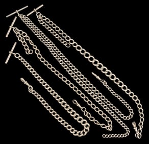 BRITISH VICTORIAN / ANTIQUE STERLING SILVER WATCH CHAINS, LOT OF FOUR