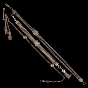 VICTORIAN / ANTIQUE SILVER WATCH CHAINS, LOT OF THREE
