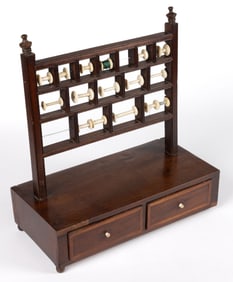 BRITISH GEORGIAN MAHOGANY SPOOL RACK / SEWING STAND