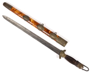 CHINESE QING DYNASTY JIAN SHORT SWORD WITH SCABBARD