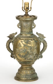 JAPANESE MEIJI PERIOD BRONZE VASE / LAMP