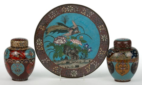 JAPANESE MEIJI PERIOD CLOISONNE ARTICLES, LOT OF THREE