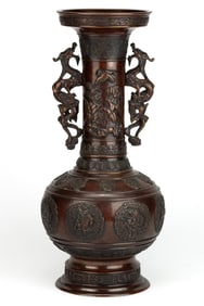JAPANESE MEIJI PERIOD BRONZE MYTHICAL-THEMED VASE