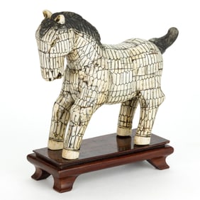 CHINESE TANG-STYLE TESSELLATED BONE HORSE FIGURE