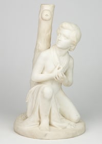 PASQUALE ROMANELLI (ITALIAN, 1812-1887), ATTRIBUTED, CARVED MARBLE "THE FORBIDDEN FRUIT" SCULPTURE /
