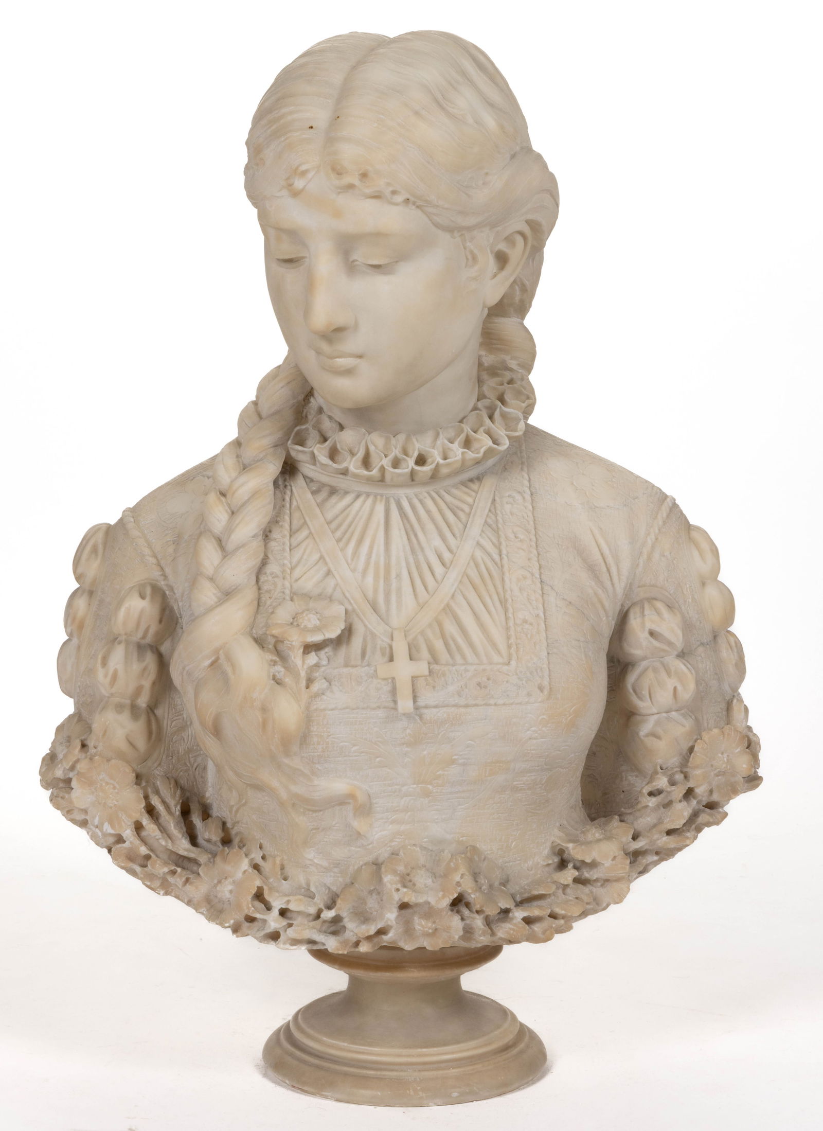 ITALIAN WHITE MARBLE BUST OF A WOMAN (1 of 4)