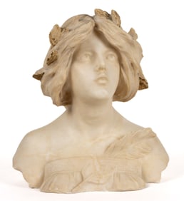 CONTINENTAL ART NOUVEAU CARVED MARBLE BUST OF A WOMAN