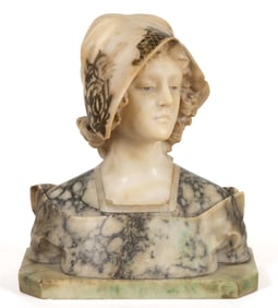 CRISTOFORO VICARI (SWISS/ITALIAN, 1846-1913) CARVED MARBLE BUST OF A DUTCH WOMAN