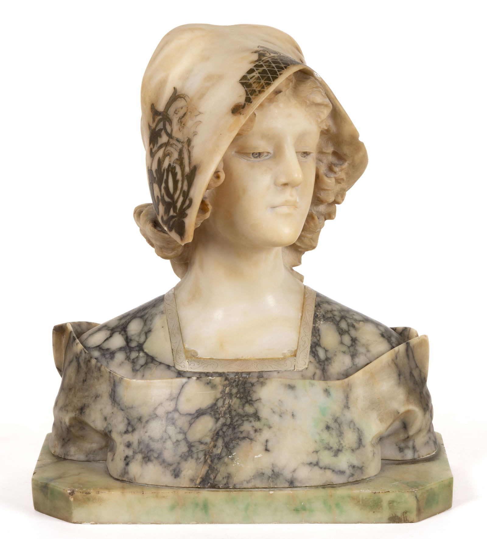 CRISTOFORO VICARI (SWISS/ITALIAN, 1846-1913) CARVED MARBLE BUST OF A DUTCH WOMAN (1 of 4)
