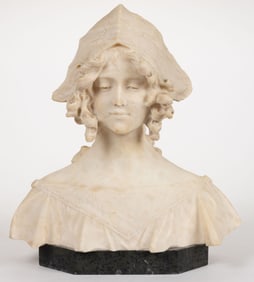 CONTINENTAL CARVED MARBLE BUST OF A DUTCH WOMAN