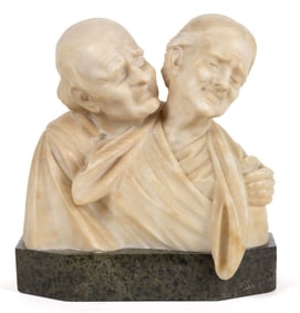 CONTINENTAL CARVED MARBLE "NOZZE D'ORO" BUST GROUPING / STATUE
