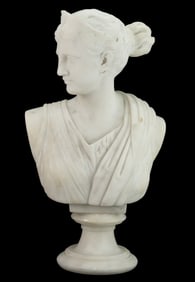 WHITE ALABASTER BUST OF ROMAN GODDESS DIANA