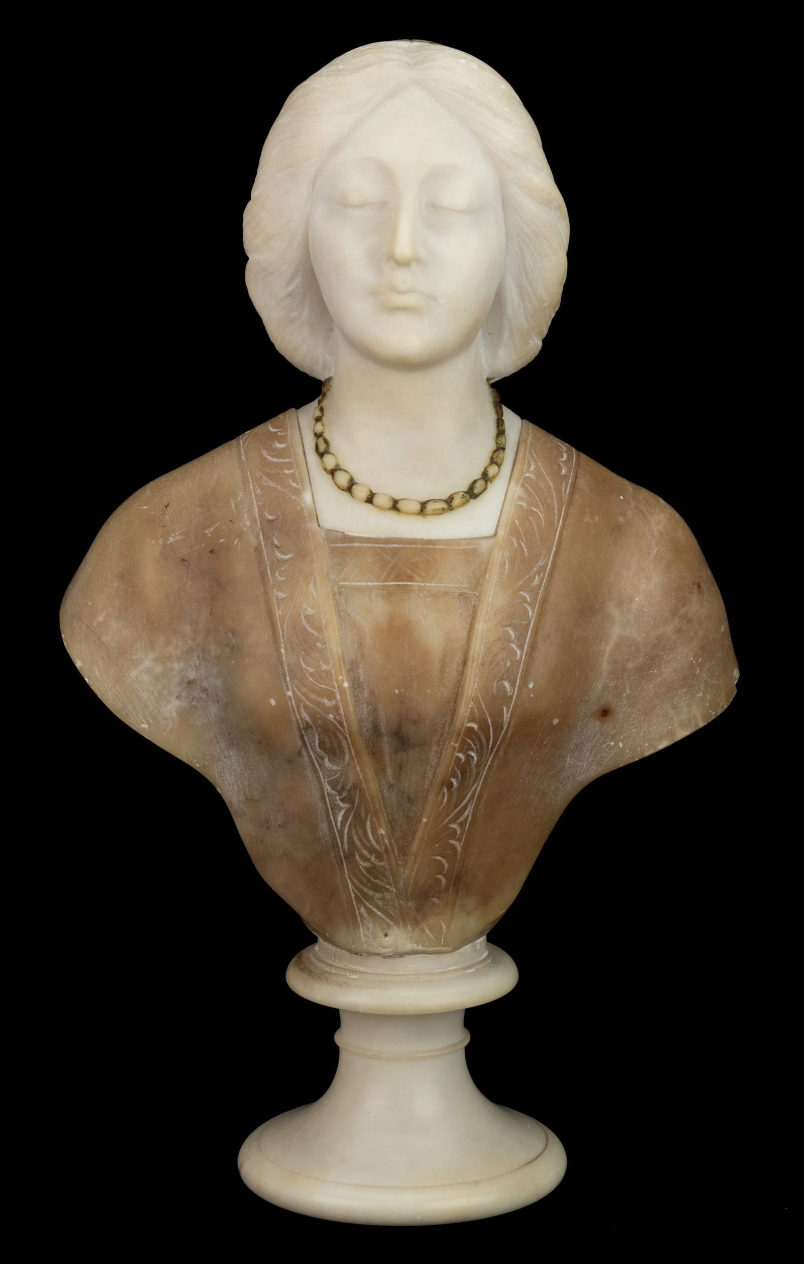 MULTI-TONED ALABASTER AND MARBLE BUST OF A WOMAN (1 of 4)