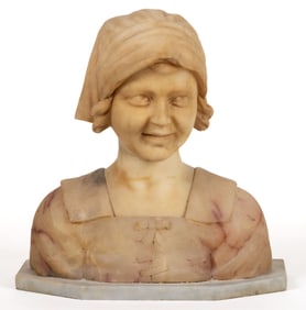 CONTINENTAL MULTI-TONED MARBLE WOMAN BUST OF YOUNG WOMAN / MAIDEN