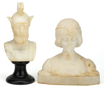 ASSORTED FIGURAL CARVED ALABASTER / MARBLE SCULPTURES, LOT OF TWO